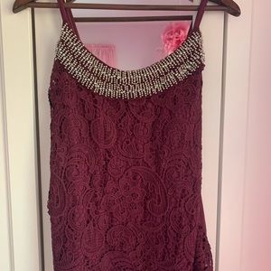 Vanity lace dress tank with beading